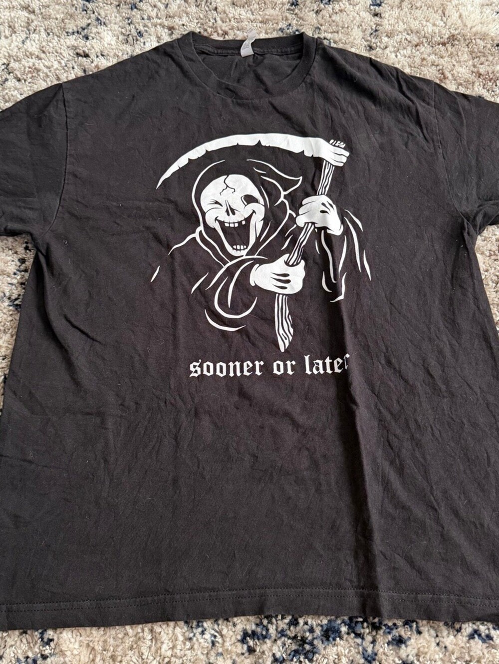 Gildan Sooner Or Later Grim Reaper Tee L Black Scythe Graphic
